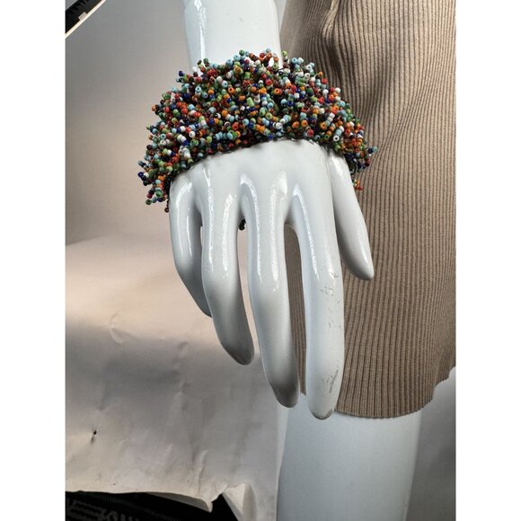 Multicolor Beaded Cuff Bracelet Handmade Elastic Boho Style Elastic Statement Je - Picture 15 of 16